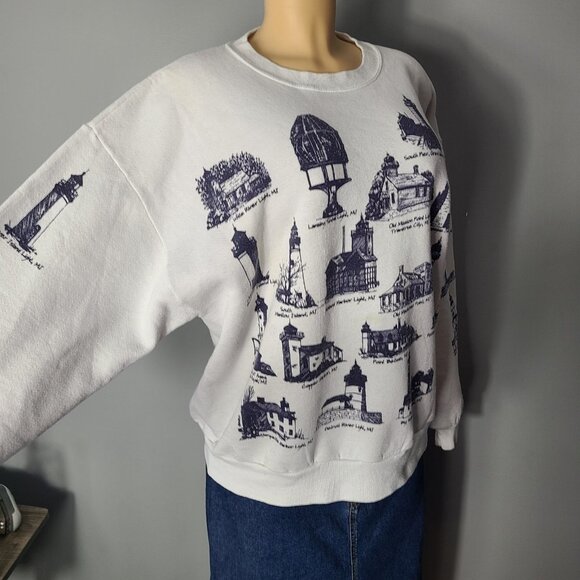 Lighthouse Vintage Sweatshirt Michigan 90s Oversized Size XL Fisherman Comfy - Picture 2 of 11